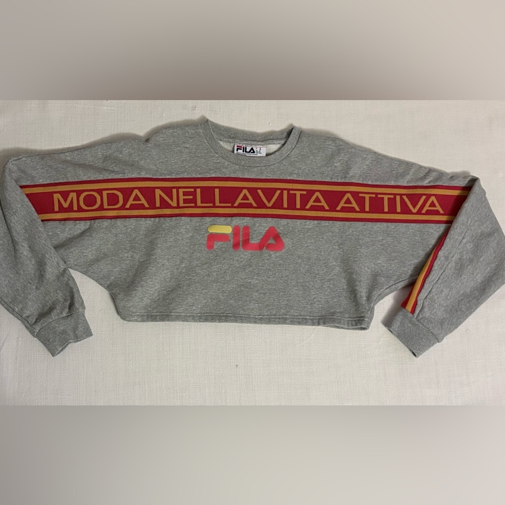 Fila Medium Gray Cropped Sweatshirt with Red Accents
